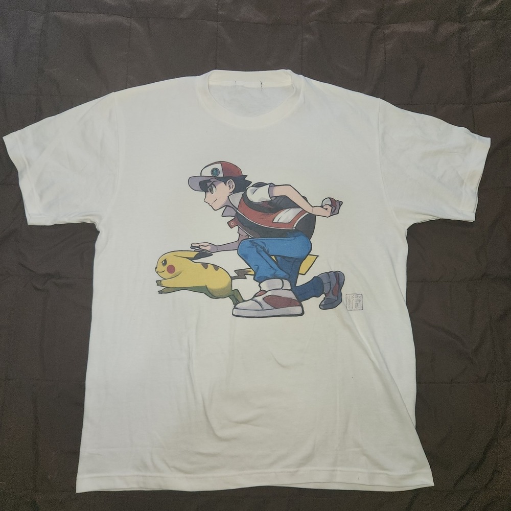 Pokemon Center Trainer Ash Pikachu Japan Exclusive White T-Shirt Sz Large